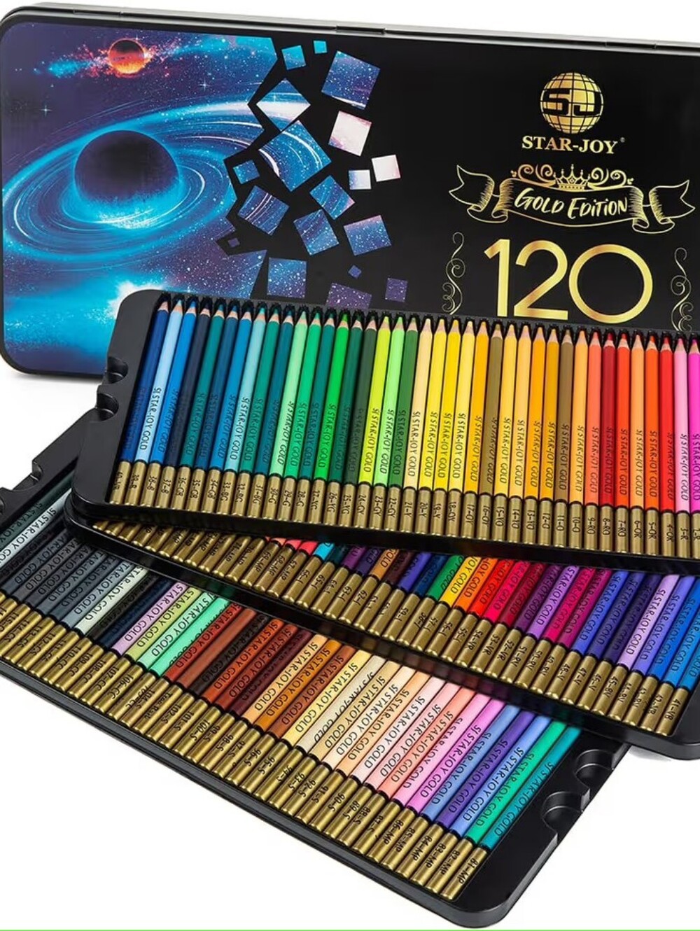 SJ Star-Joy Gold Premium Colored Pencils 120 Pencil Set with Tin, Great Pencils!